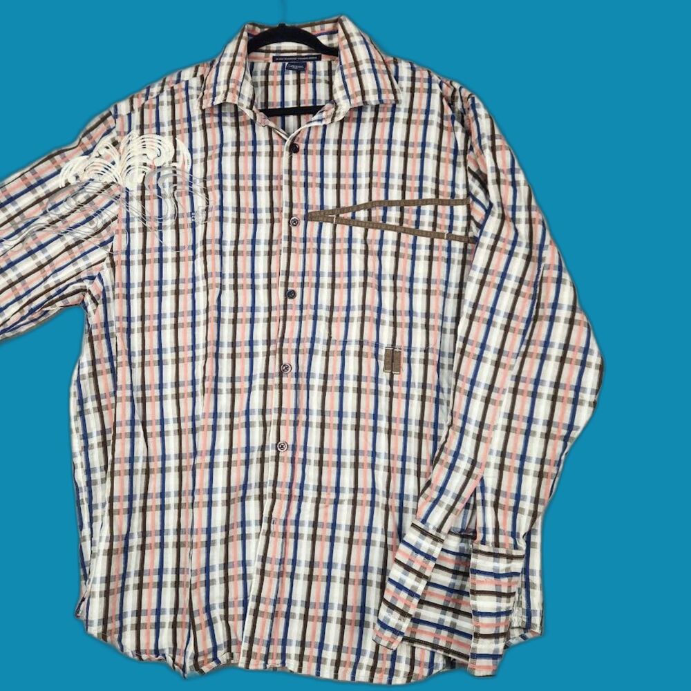 Le Jean De Marithe + Francois Men's Long Sleev Cuffed Embroidered Shirt Size XXL